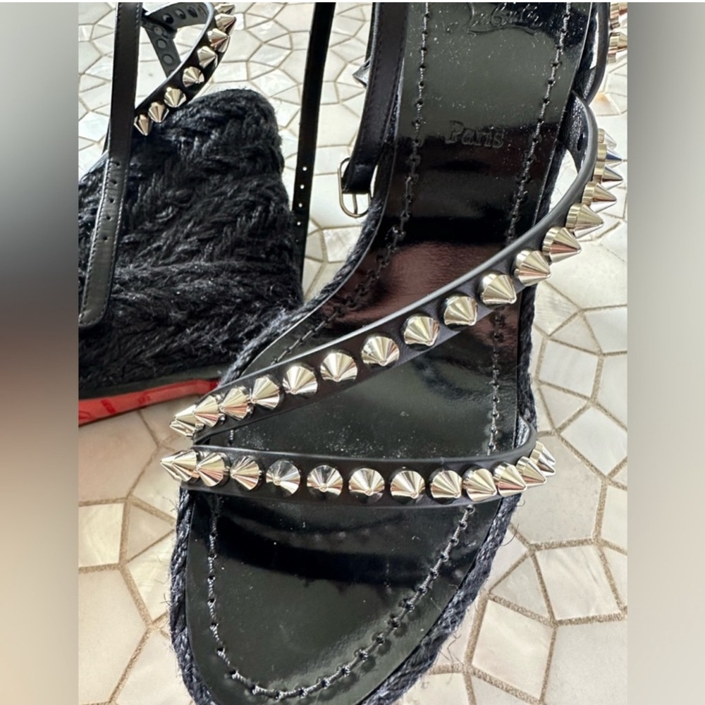 Christian Louboutin Mafaldina Zeppa 120 Black Spiked Wedge Sandals 38 NEW $895 - Picture 9 of 13